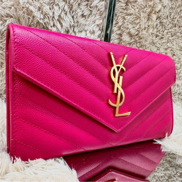 Yves Saint Laurent Handbags - Yves Saint Laurent Fuchsia Leather Wallet